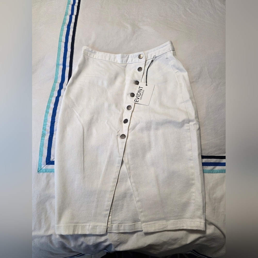 White Button-Front Midi Skirt